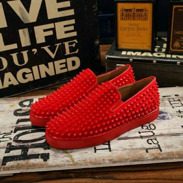 

luxury designer red bottom loafers for men women genuine leather slip on platform casual sneakers spikes wedding party flats men 35-46 cs02, Black
