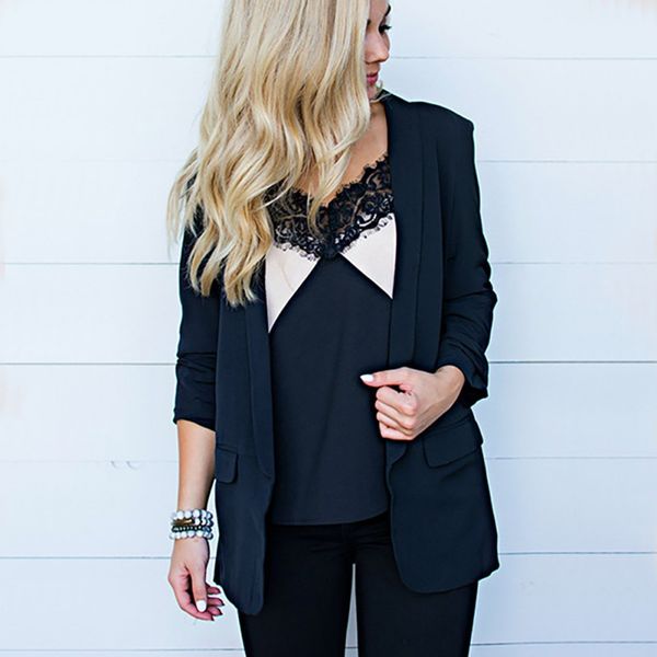 

office lady coat women autumn slim suit open stitch blazers  button business notched blaze, White;black