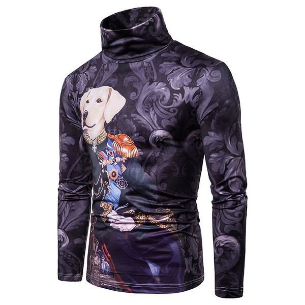 

2019 autumn and winter new style selling men's duke dog pattern printed high collar long-sleeved t-shirt base shirt, White;black