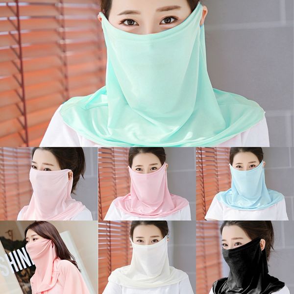 

hmkpa face scarf women mask face styles silk chiffon handkerchief outdoor windproof half 38 dust-proof sunshade masks scarf, Black