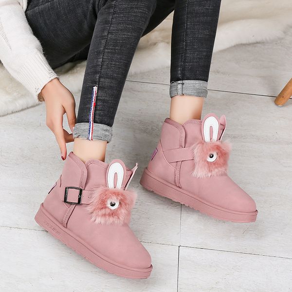 

lace up round toe winter boots with fur australia booties woman 2019 low heel women's rubber shoes rain plush snow 2020 ladies, Black