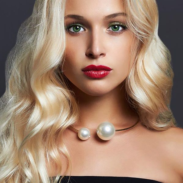 

open pearl choker necklace double simulated pearl necklace for women luxury party ladies elegant fashion jewelry, Silver