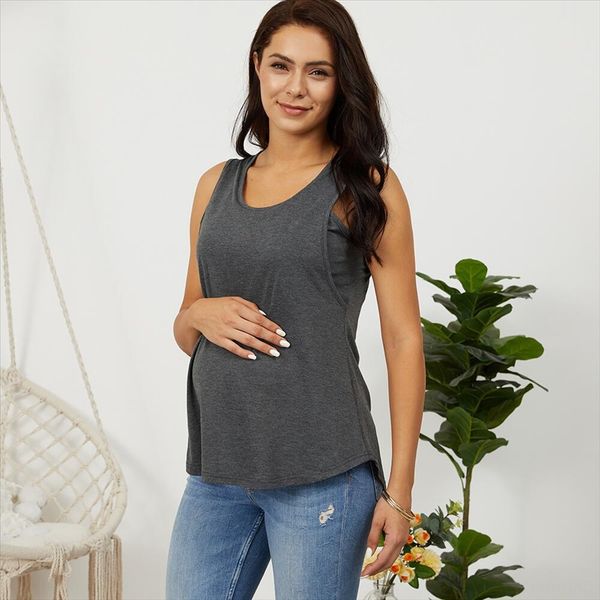 

women's wear 2020 summer sleeveless round neck solid color pregnant women's t-shirt vest t-shirt breast-feeding vest, White