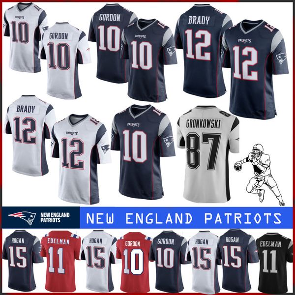 

12 Том Брэди New Джерси 11 Джулиан Эдельман 87 Роб Гронкауски 15 Chris Hogan 10 Джош Гордон 26 Sony Мишель сшил новый 2019-Джерси