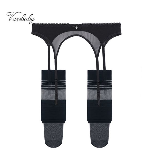

varsbaby transaprent underwear yarn bow garters+stockings 2 pcs s-xxl for women, Black;white