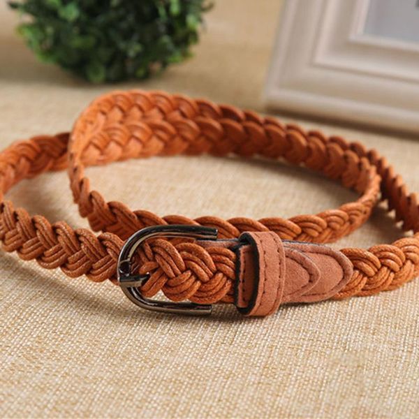 

classic braided belt metal buckle rope waistband casual dress jeans woven waist belt female faux leather girdle, Black;brown
