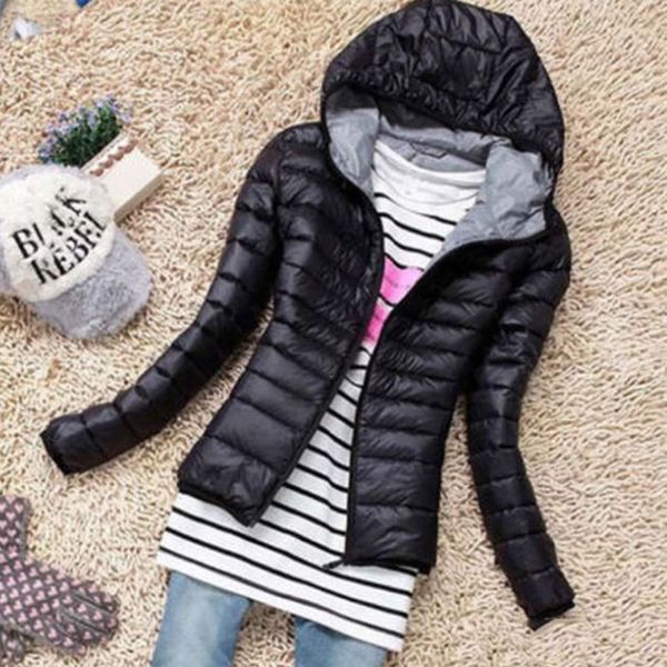 

women's coat slim jacket hooded overcoat ladies puffer bubble zipper parka outwear outdoor, Black;brown