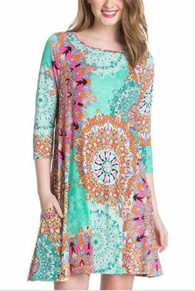 

женские платья повседневная женская одежда новое поступление национальный дизайнер женские платья флора печатных три четверти рукав, Black;gray