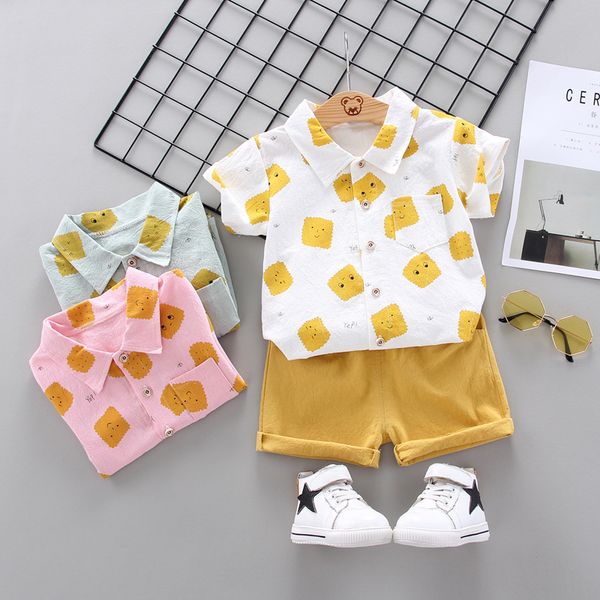 

новый летний хлопок baby boys clothing set cube printed short sleeve shirt + брюки брюки 2шт дети дети причинно-следственный костюм, White