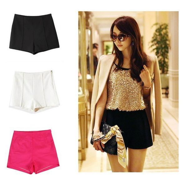 

fashion womens ladies side zip high waisted shorts pants shiipping, Black