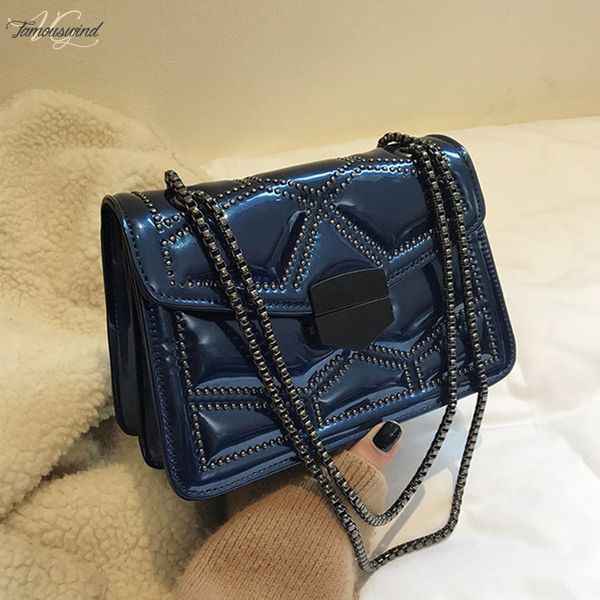 

zipper hasp vintage rivets patent leather womens shoulder crossbody bags fashion ladies messenger bag evening clutch female purses