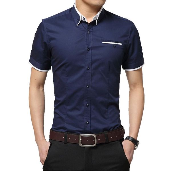 

tfetters new arrival brand men's summer business shirt short sleeves turn-down collar casual shirt men shirts big size 5xl, White;black