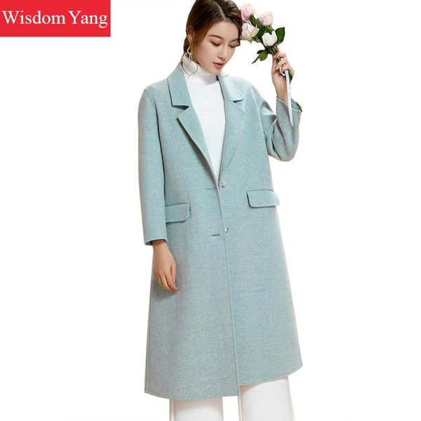 

elegant womens sheep wool coats female woolen winter coat women casual ladies plus long suit office korean overcoat outerwear, Black
