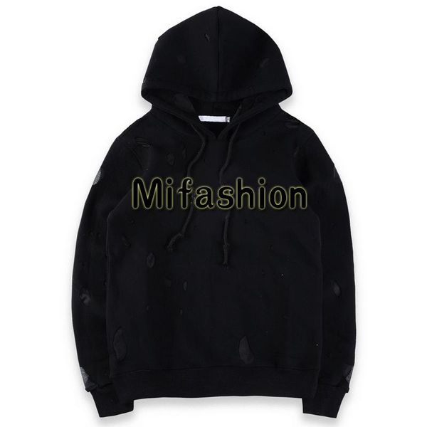 

2020 winter autumn france paris fashion luxury dual layers fabric broken hole sweatshirt casual women men hooded hoodies top, Black