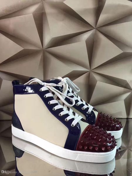 

2019 beat quality spikes high red bottom men's studded sneakers shoes women men luxury designer flat casual red sole party shoes, Black