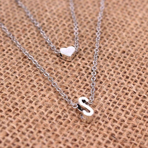 

горячее сердце начальное двухслойный nameplate ожерелье цвета серебра dainty ожерелье 26 letter имя jewelry girlfriend подарочные e002 wvals, Silver