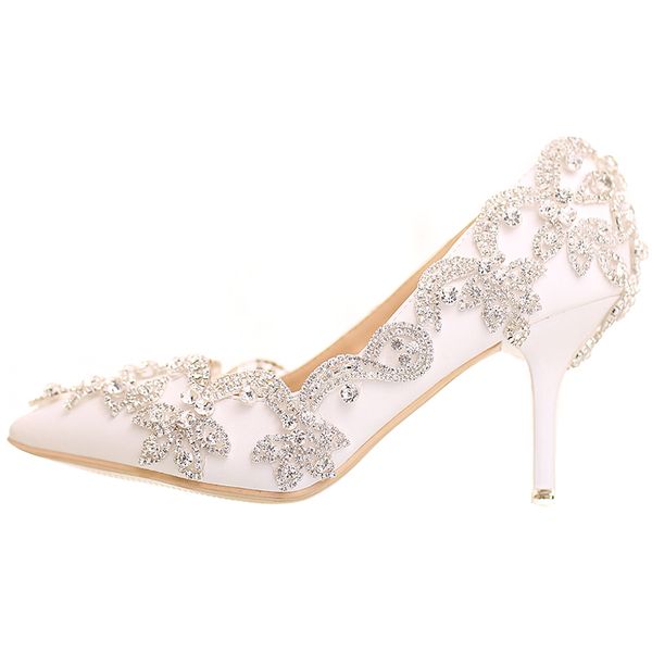 Acheter Femmes Chaussures Talons Hauts De Mariage Talons Minces Blanc Diamant Robe De Soirée Scintillante Chaussure De Mariée Chaussures Cristal