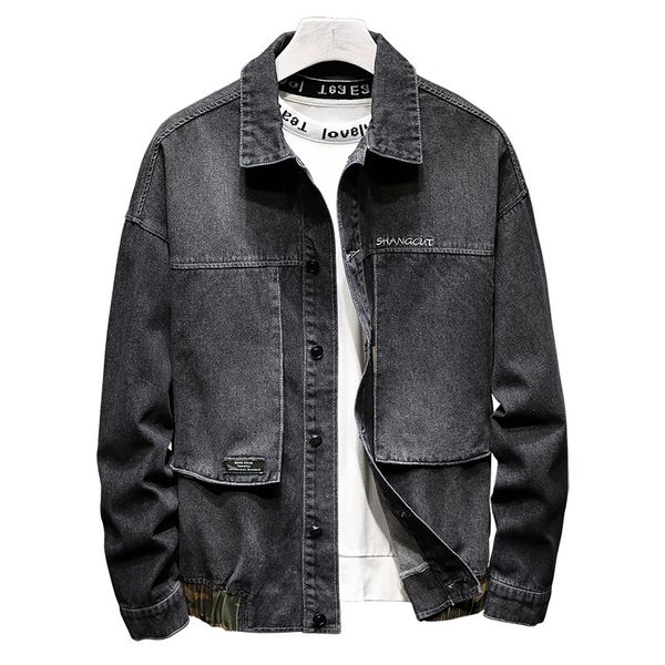 

2020 camo denim jacket men jackets and coats patchwork letterman werkjas mannen streetwear jean varsity jacket, Black;brown