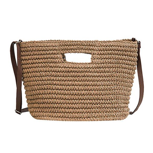 

women summer weave straw beach shoulder bucket handbags tote(khaki