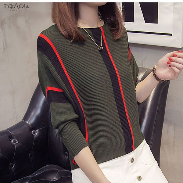 

Striped Women Sweaters And Pullovers 2019 Fall Tops Female Knitted Pullover Long Sleeve Fashion Loose Elegant Cotton Pull Jumper