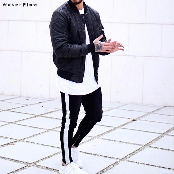 

skinny jeans men hip hop stripe elastic slim fit denim pants male stretchy pencil bottoms street jeans, Blue