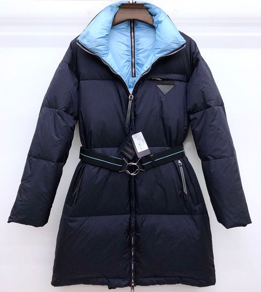 

2019 women's down jacket, thickened lady's coat belt design ol style noble atmosphere black blue gray
