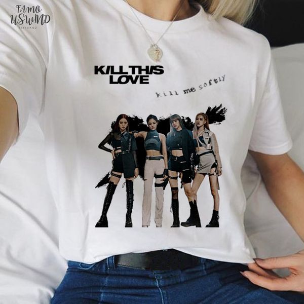 

blackpink kill this love harajuku t shirt women jennie lise rose jisoo ullzang t shirt korean 90s tshirt graphic cap sleeve, White
