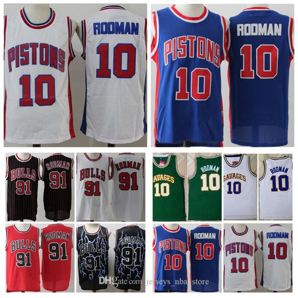 

men youth detroit pistons 10 rodman chicago bulls 91 rodman 73 rodman vintage embroidered jersey01 04, Black;red