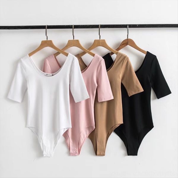 

base shirt summer women's style plain double round collar jumpsuit women base shirt summer women's style plain double round collar, White