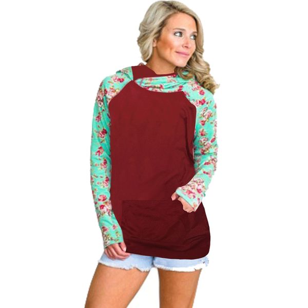 

мода двойной цвет цветок печатных толстовки с длинным рукавом лоскутное пуловер зима женщины куртка кофты перемычка верхняя одежда 3 цвет s, Black