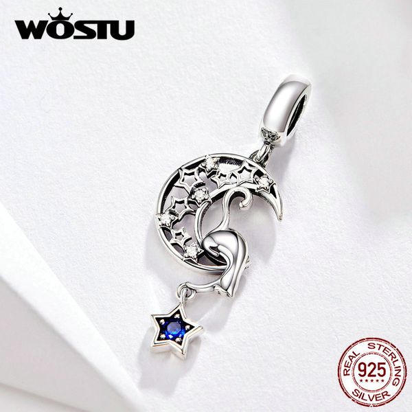 

wostu blue stars moon floating мотаться charm 925 sterling silver stone приспособленный шариками оригинальный кулон браслет изготовление юве, Bronze;silver