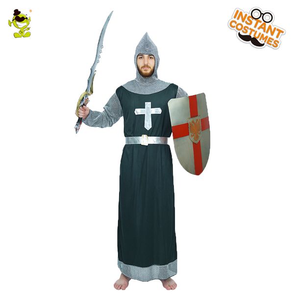 

medieval knight warrior's costume men's medieval crusader role play fancy dress warrior long robe party outfits, Black;red