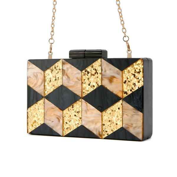 

nude gold glitter black pearl striped geometric acrylic clutch women shoulder messenger evening summer beach flap acrylic bag