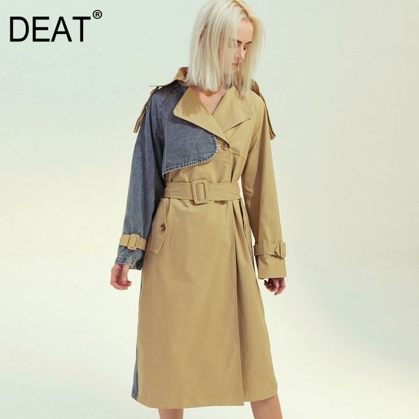 

women's trench coats 2021 deat spring and summer fashion women clothes turn-down collar denim patchwork full sleeves windbreaker wk4060, Tan;black