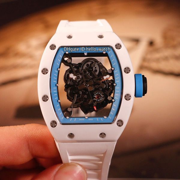 

лучшая версия новый rm055 скелет циферблат япония nh автоматические мужские часы белый y-tzp нано-керамические композиты корпус синий внутре, Slivery;brown