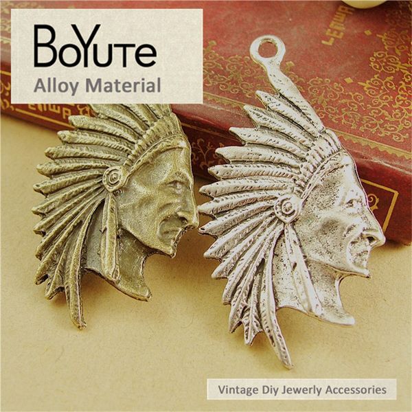 

boyute (20 pieces/lot) 27*56mm antique bronze silver plated antique indian head portraits pendant diy jewelry making accessories
