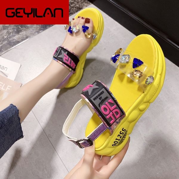 

2020 chunky platform big rhinestones pvc sandals women summer fashion transparent super high heels wedges sandalias mujer, Black