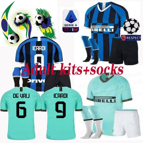

2019 2020 icaroi soccer jersey home away kits 2019 2020 candreva nainggolan lautaro milan set socks maillot de foot football shirt, Black