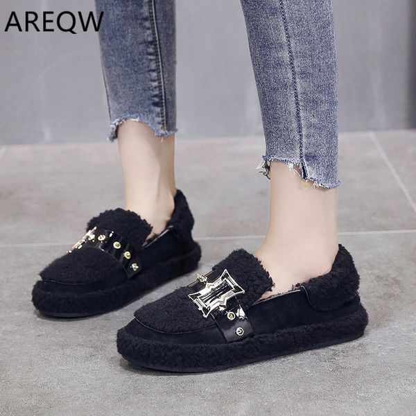 Womens Fur Furry Pointed toe Flats Boots Slip on Loafers Gomminos Winter Shoes