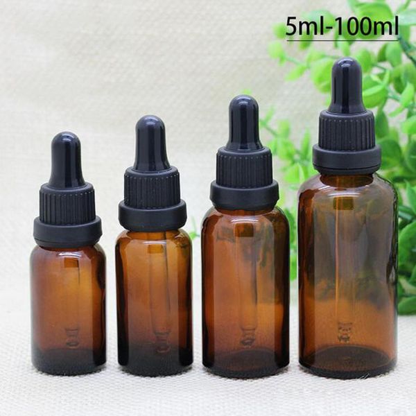 Großhandel Glas-Tropfflaschen 5 ml-100 ml schwarzer Tamper-Kappen-Pipettenflasche für ätherische Öle für E-Flüssigkeit