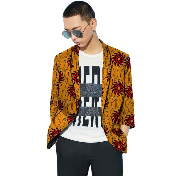 

three quarter sleeve suit jacket dashiki print blazers custom made african clothing ankara coat man's outfit drop shipping, White;black