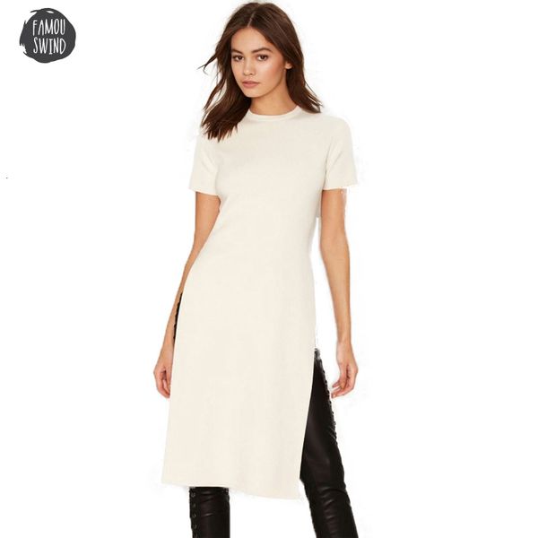 

solid t colors shirts women crew neck short sleeve side split casual brief streetwear elegant long 2, White