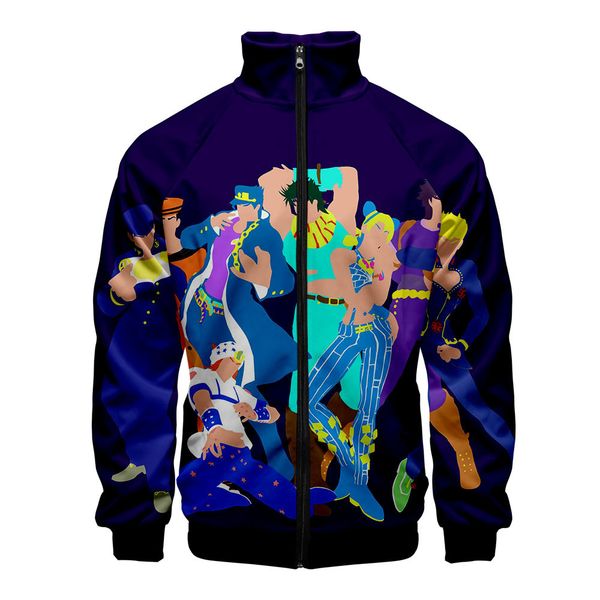 

warm blood shirt jojo of wonderful adventure periphery comic character 3d stand collar zipper sweater t shirts, Black