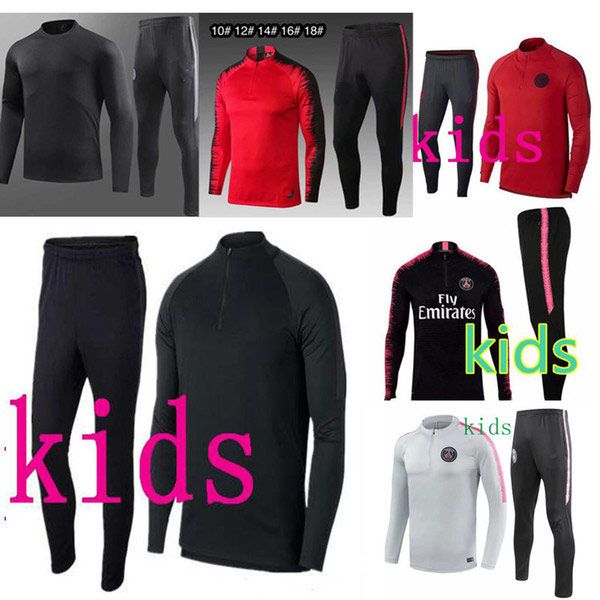 

18 19 kids paris tracksuit child jackets survetement 2018 2019 mbappe boy maillot de foot football jacket training suit, Black