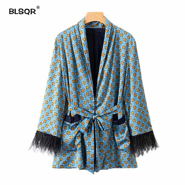 

women vintage print loose kimono coat bow tie sashes pockets tassel decorate outerwear oversized 2018 autumn, White;black