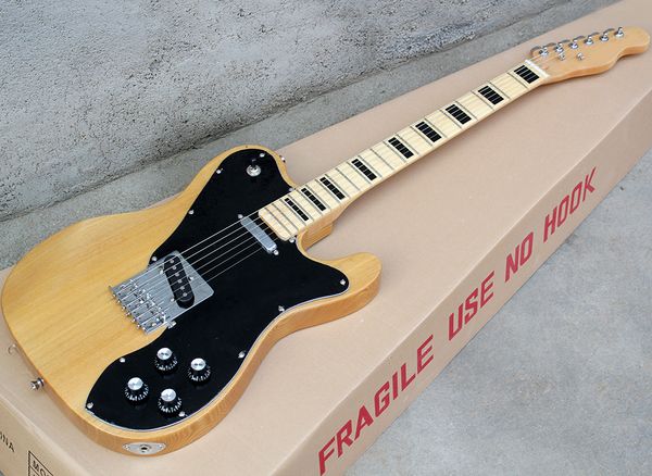 Guitarra eléctrica de fresno/olmo de color madera natural con diapasón de arce, golpeador negro, se puede personalizar según petición