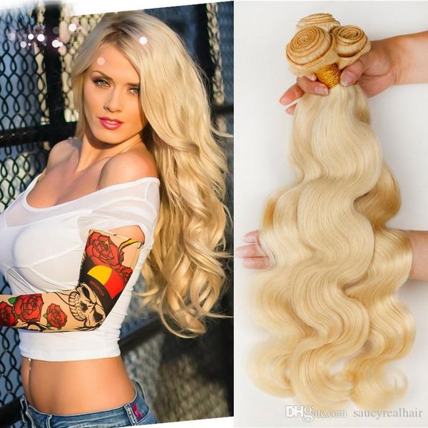 

elibess hair--body wave hair bundles 100% human russian 613 blonde color hair weft 100grams, dhl, Black