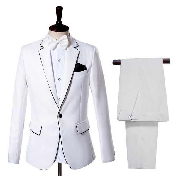 

2019 white men's slim fit business suit men elegant casual fashion suit men wedding tuxedo gentleman jacket pants costume, White;black
