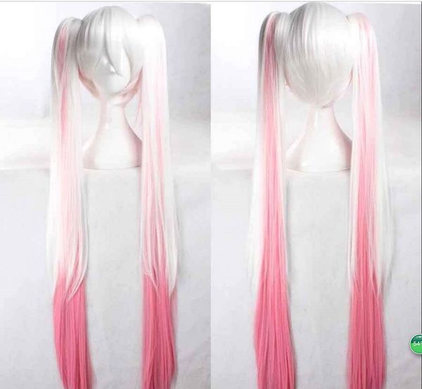 WIG VOCALOID Sakura Hatsune Miku Pembe Beyaz Uzun Ponytails Cosplay Peruk 120cm mix