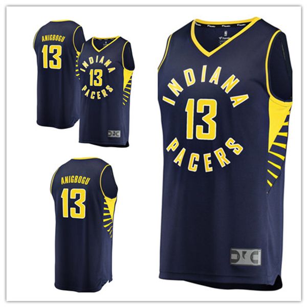 

custom 2019 men's indiana pacers 13 ike anigbogu fanatics branded navy fast break player nba kids sewing basketball jersey, Black